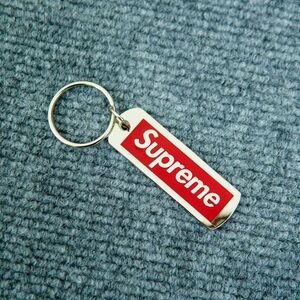 Supreme Red and Silver Tag Keychain